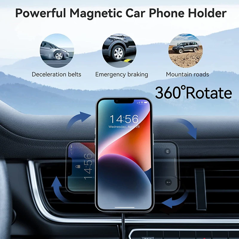 Wireless Car Charger Mount Fast Charging - شاحن لاسلكي مغناطيسي للسيارة، متوافق مع